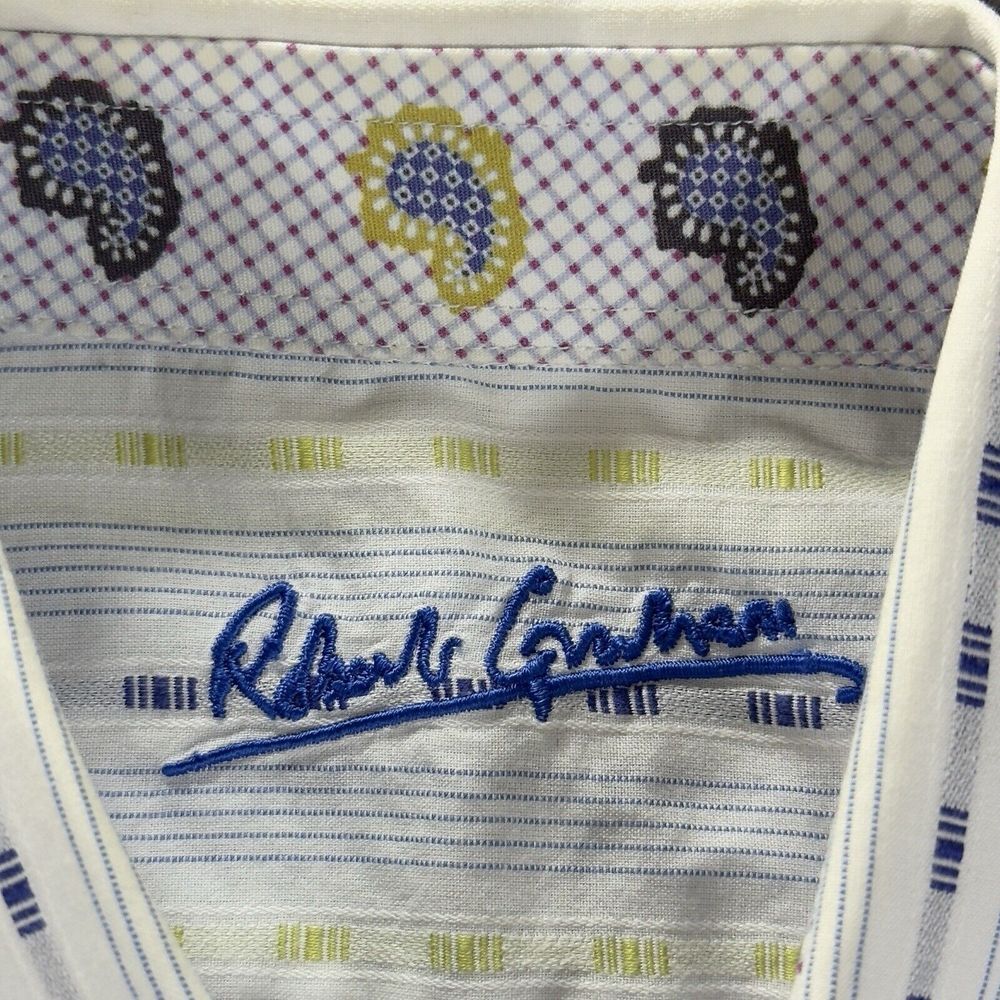Robert Graham Shirt Men's M White Paisley Flip Cuff Button Up 15.5 Neck Vertical - Picture 3 of 12